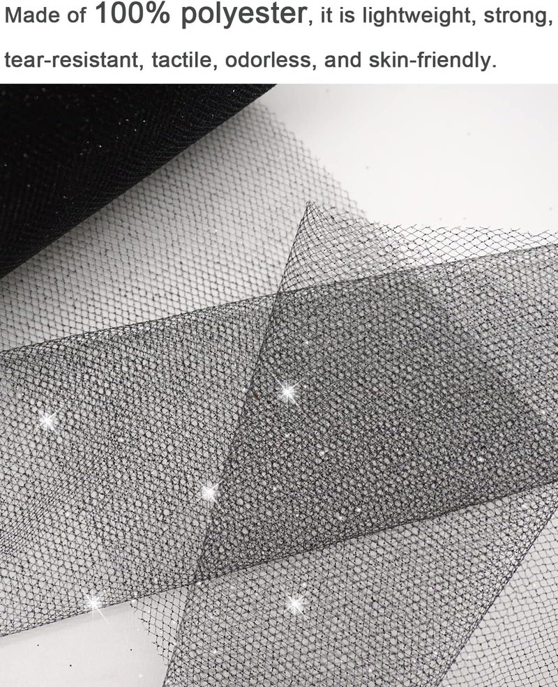 Ableme Deco Black Glitter Tulle Fabric Rolls, 6 Inch 50 Yards (150ft) Sparkling Spool Ribbon Sequin Netting for Tutu Skirt Gift Wrapping Wedding Party Decoration (Black) - Image 5